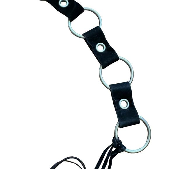 Bohemian Boho Western Cowgirl Belt Silver Metal Loops Black Accents Fringe Tie - Picture 6 of 8